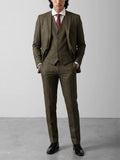 Olive Herringbone Windowpane Three Piece Suit
