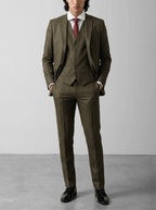 Olive Herringbone Windowpane Three Piece Suit