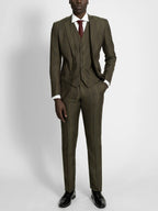 Olive Herringbone Windowpane Three Piece Suit