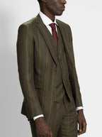 Olive Herringbone Windowpane Three Piece Suit