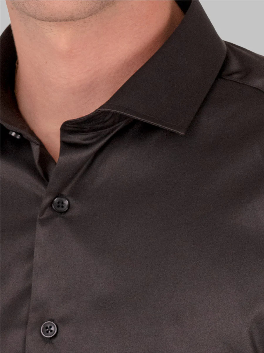 Slim Fit Dress Shirt in Black with Stretch