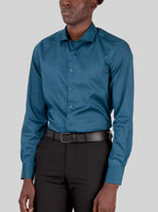 Slim Fit Dress Shirt in Dark Blue Emerald with Stretch