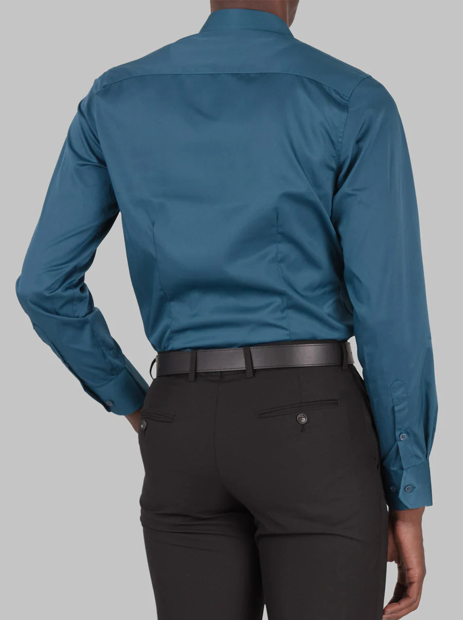 Slim Fit Dress Shirt in Dark Blue Emerald with Stretch
