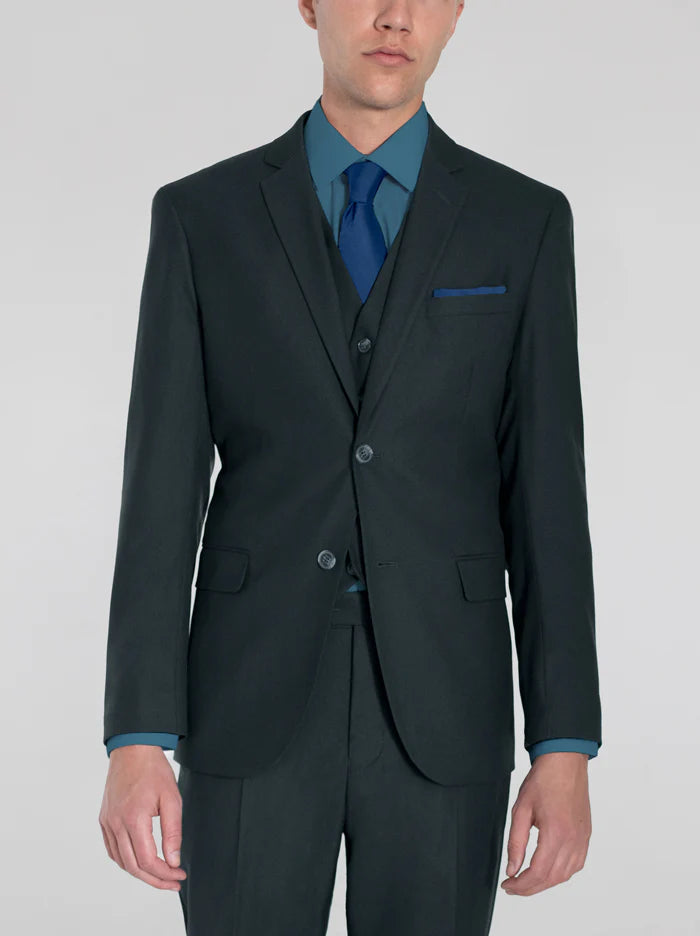 Slim Fit Dress Shirt in Dark Blue Emerald with Stretch