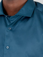 Slim Fit Dress Shirt in Dark Blue Emerald with Stretch