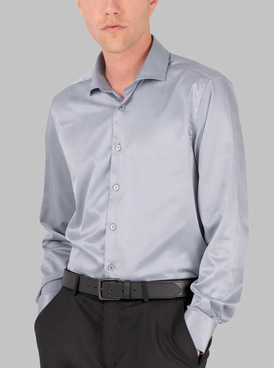 Slim Fit Dress Shirt in Grey with Stretch